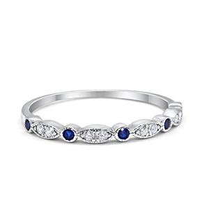 2mm Blue Sapphire CZ Wedding Band, Art Deco Design