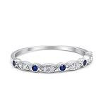 2mm Blue Sapphire CZ Wedding Band, Art Deco Design