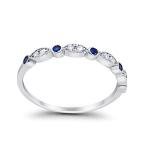 2mm Blue Sapphire CZ Wedding Band, Art Deco Design