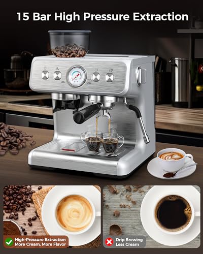 COWSAR 15 Bar Espresso Machine with Grinder & Frother