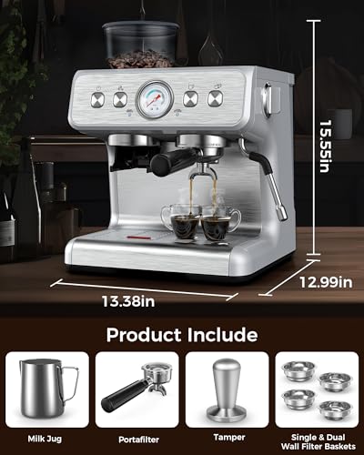 COWSAR 15 Bar Espresso Machine with Grinder & Frother