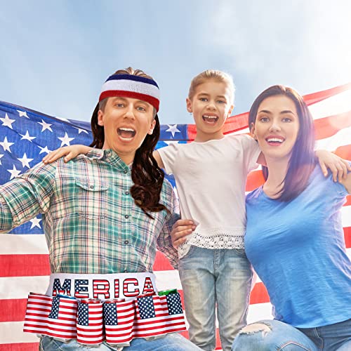 USA Flag Beer Belt and Mullet Wig Set