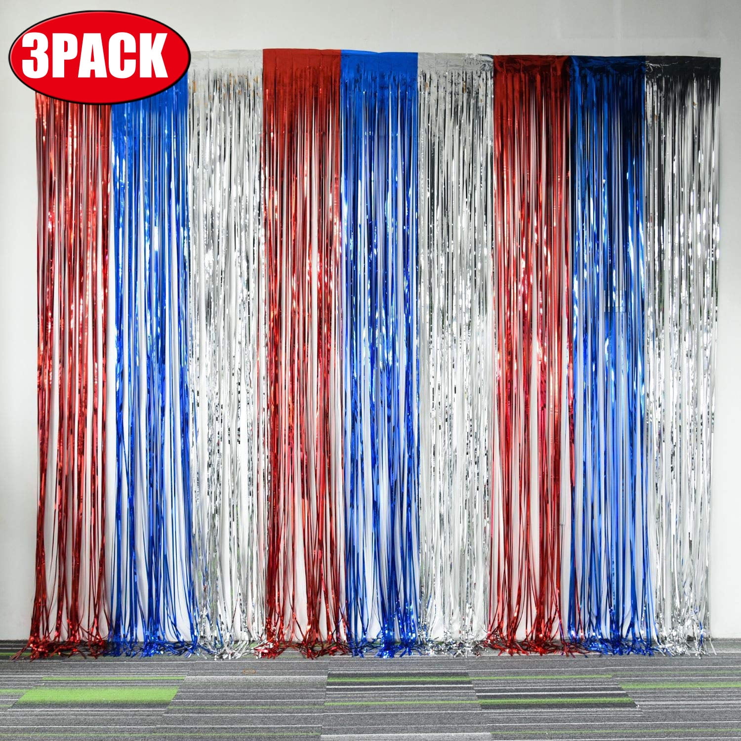 Patriotic Foil Fringe Curtains with Props