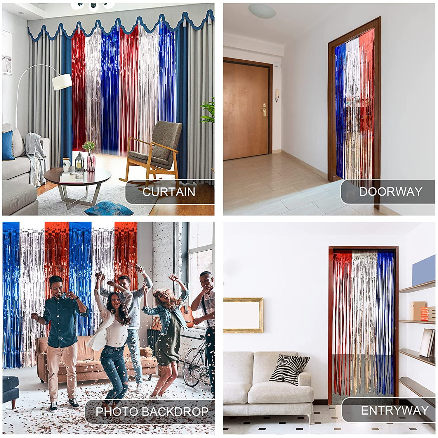 Patriotic Foil Fringe Curtains with Props