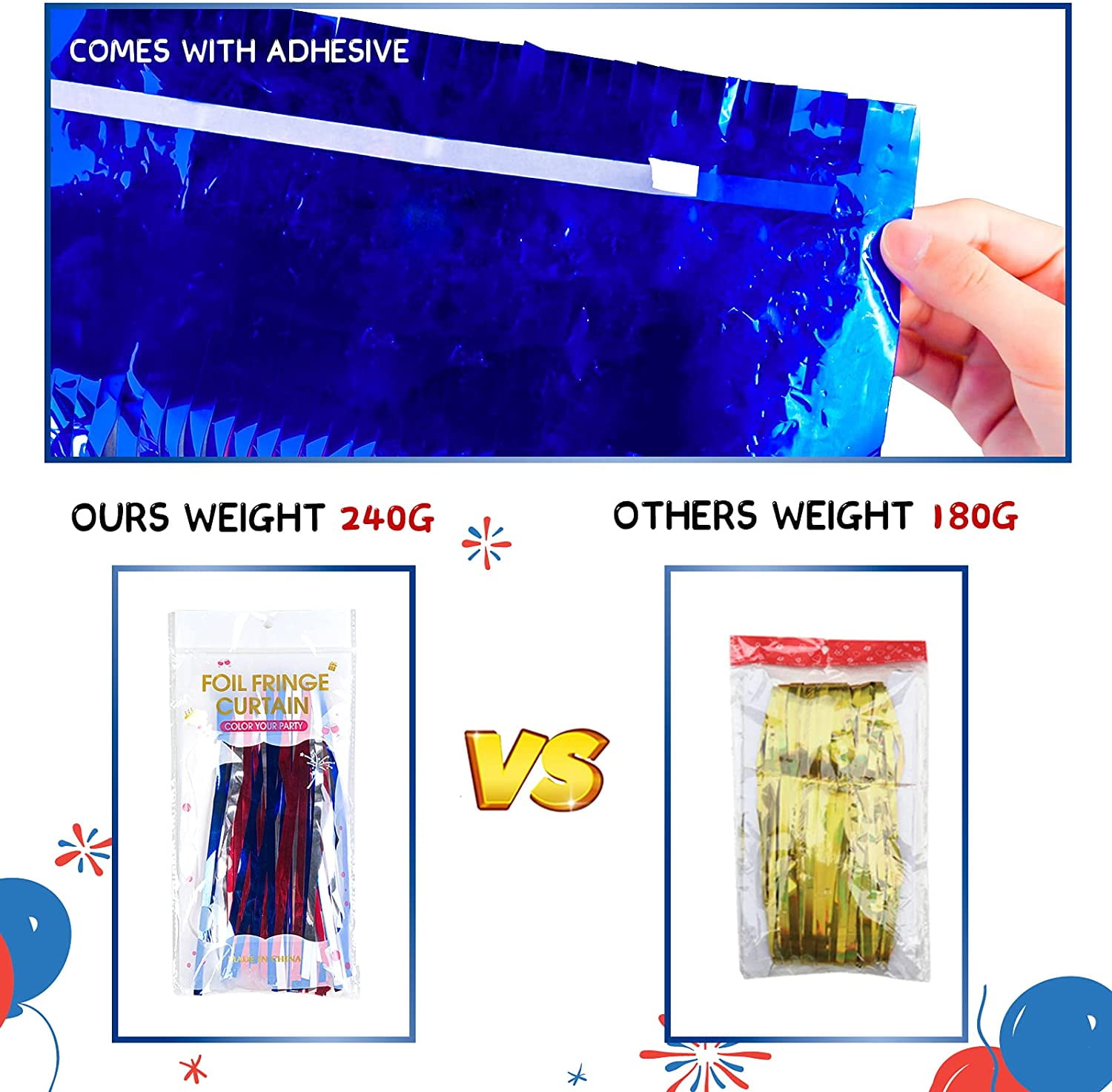 Patriotic Foil Fringe Curtains with Props