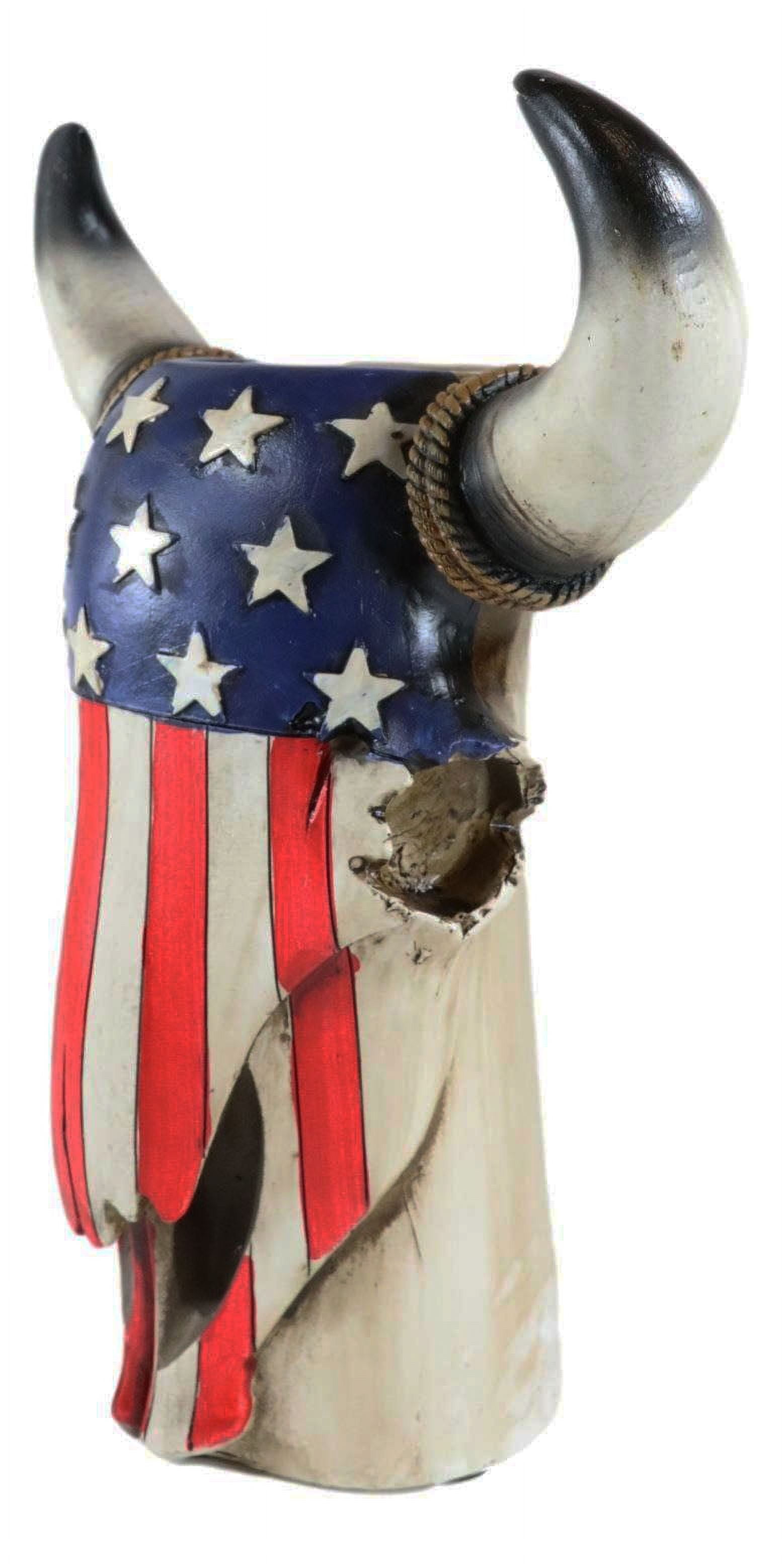 Patriotic Cow Skull Vase Planter with American Flag
