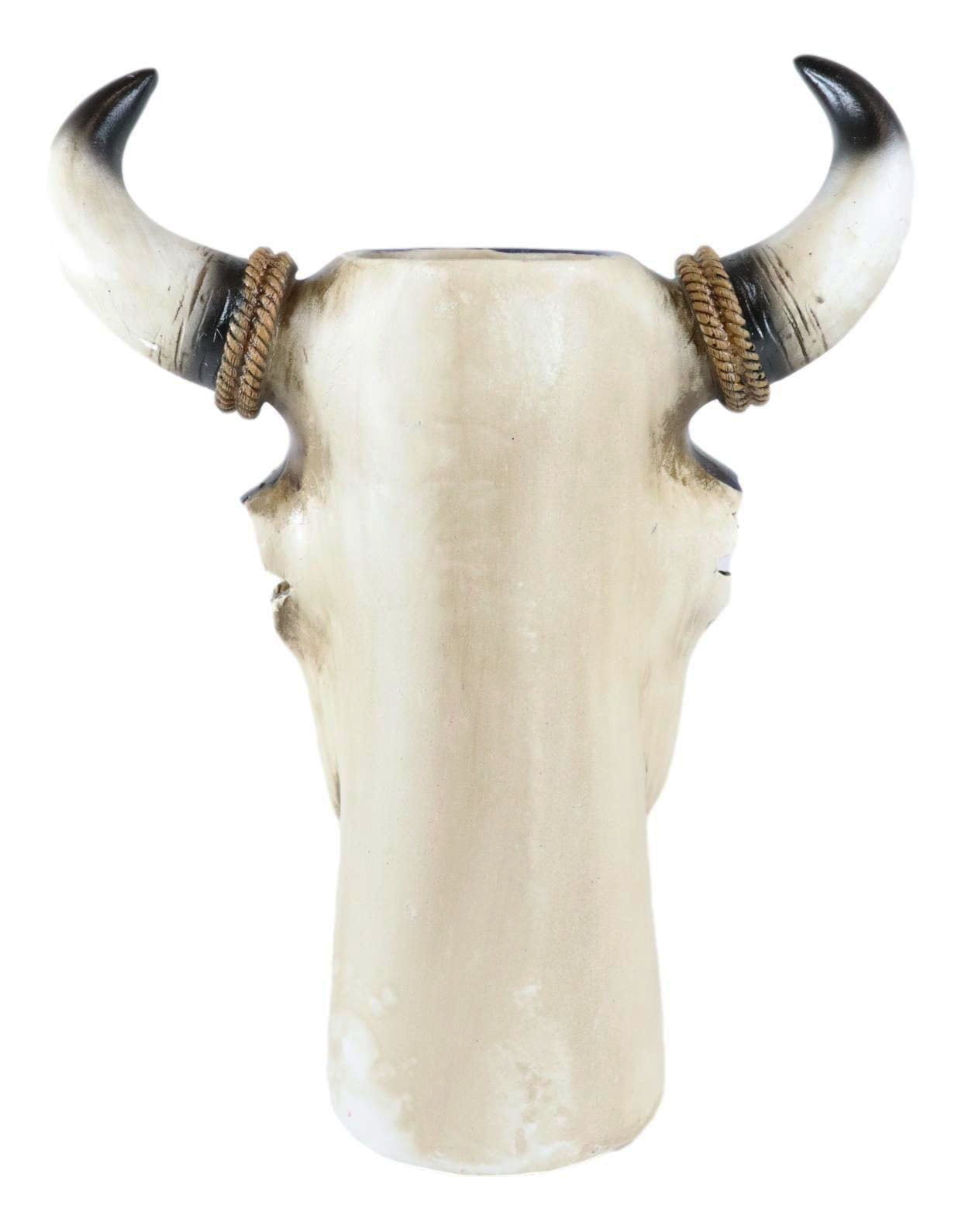 Patriotic Cow Skull Vase Planter with American Flag