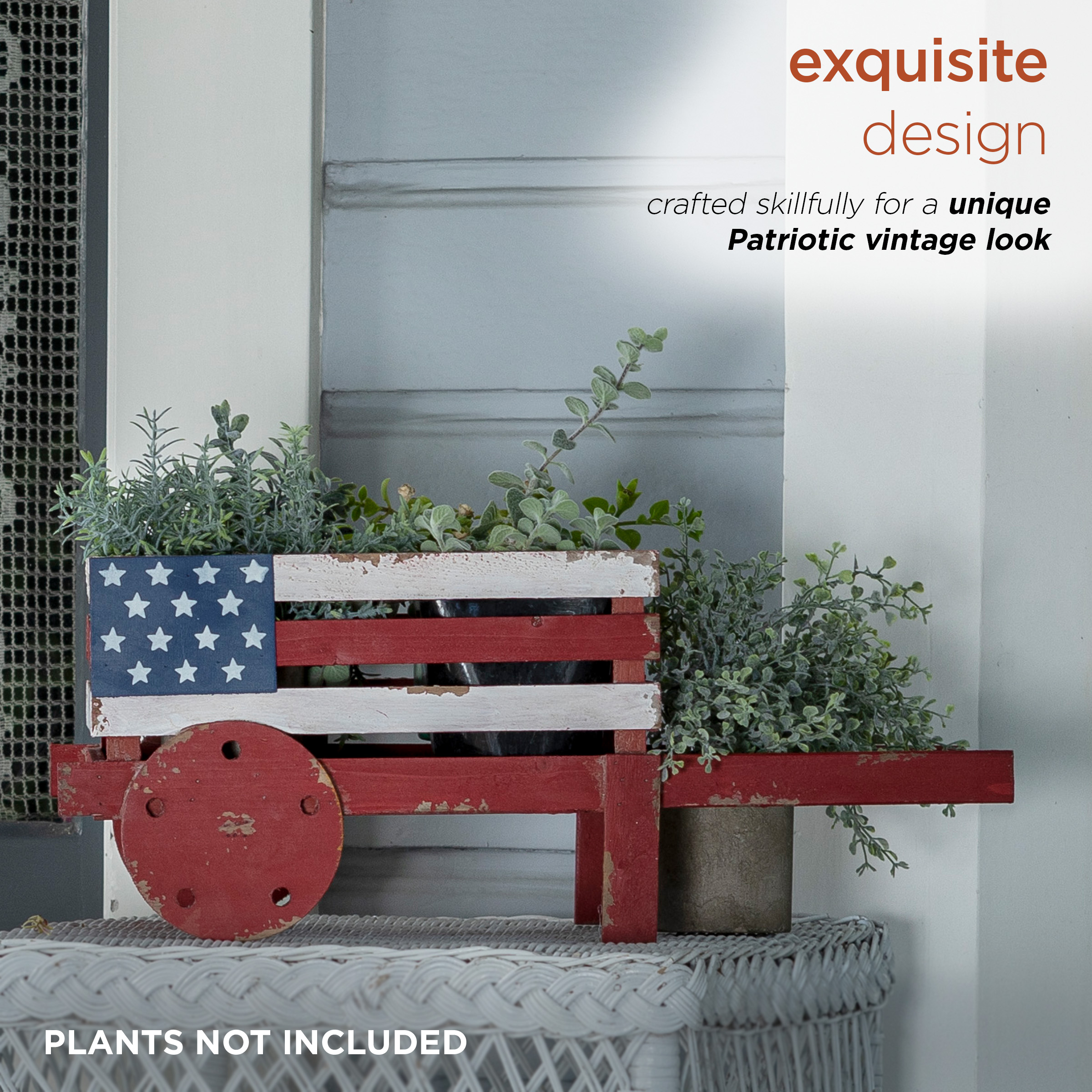 Patriotic Wheel Barrel Planter - Red/Blue
