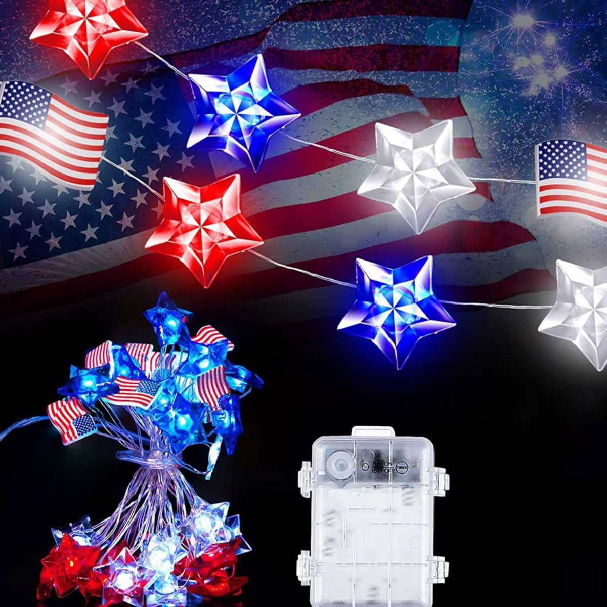 9.8ft American Flag Star String Lights
