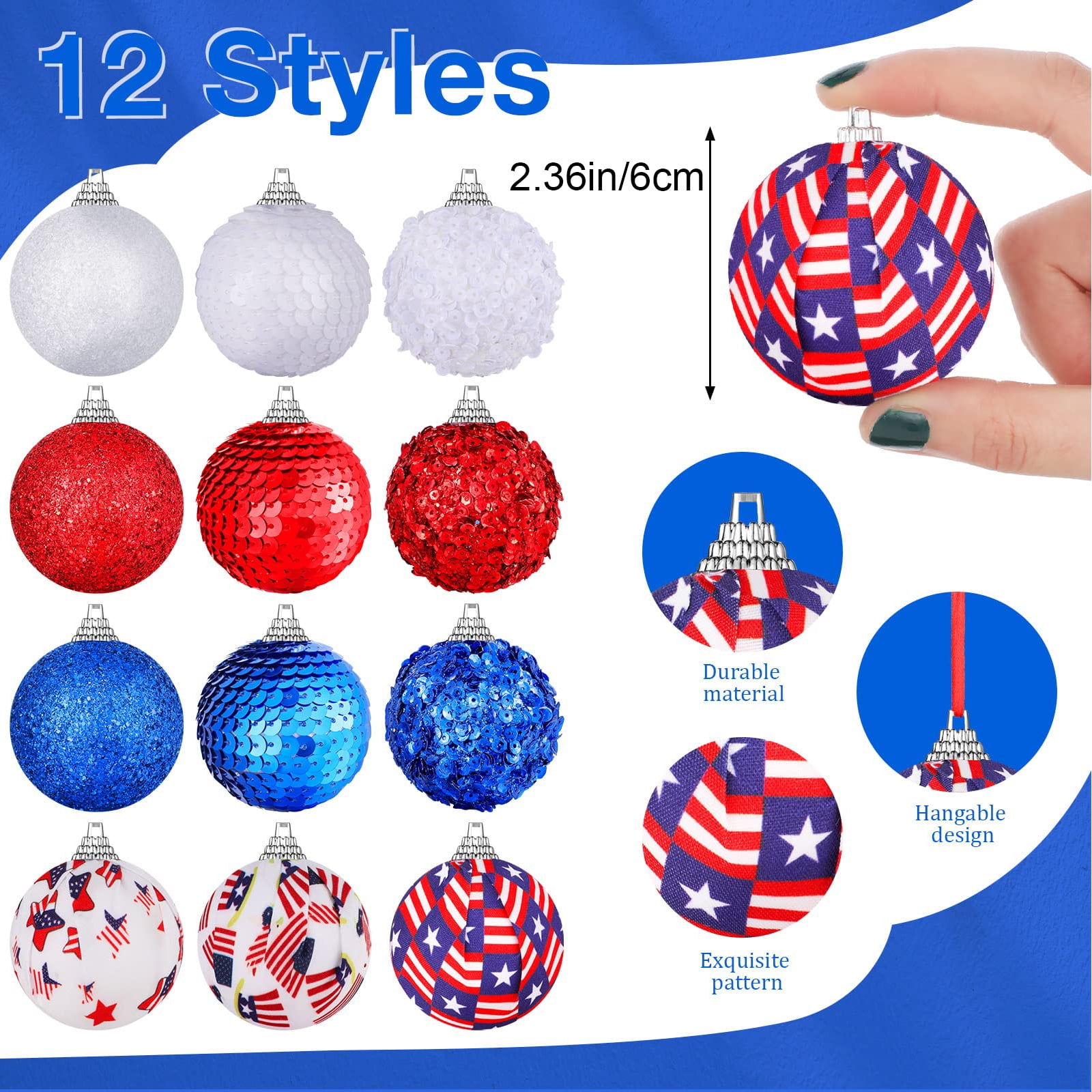 Patriotic Ball Ornaments, Set of 12