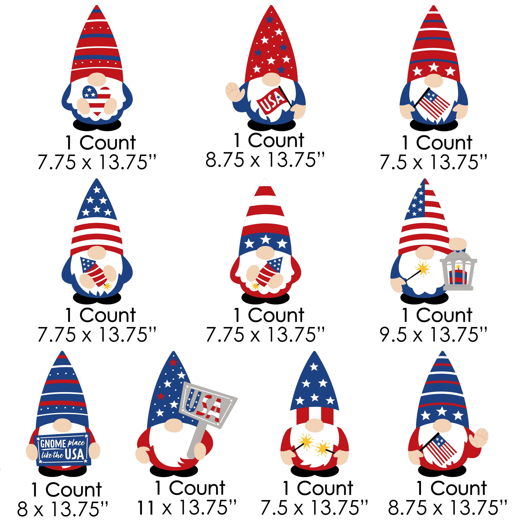 Patriotic Gnome Party Yard Decorations - 10 Pieces