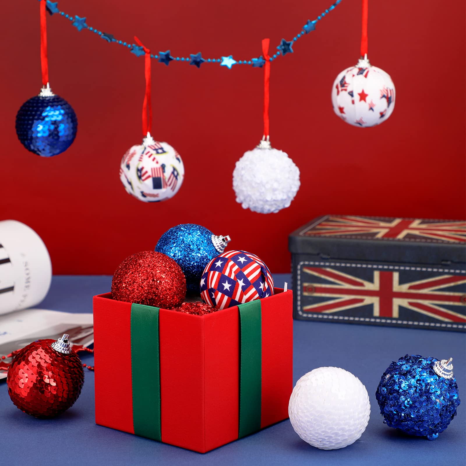 Patriotic Ball Ornaments, Set of 12