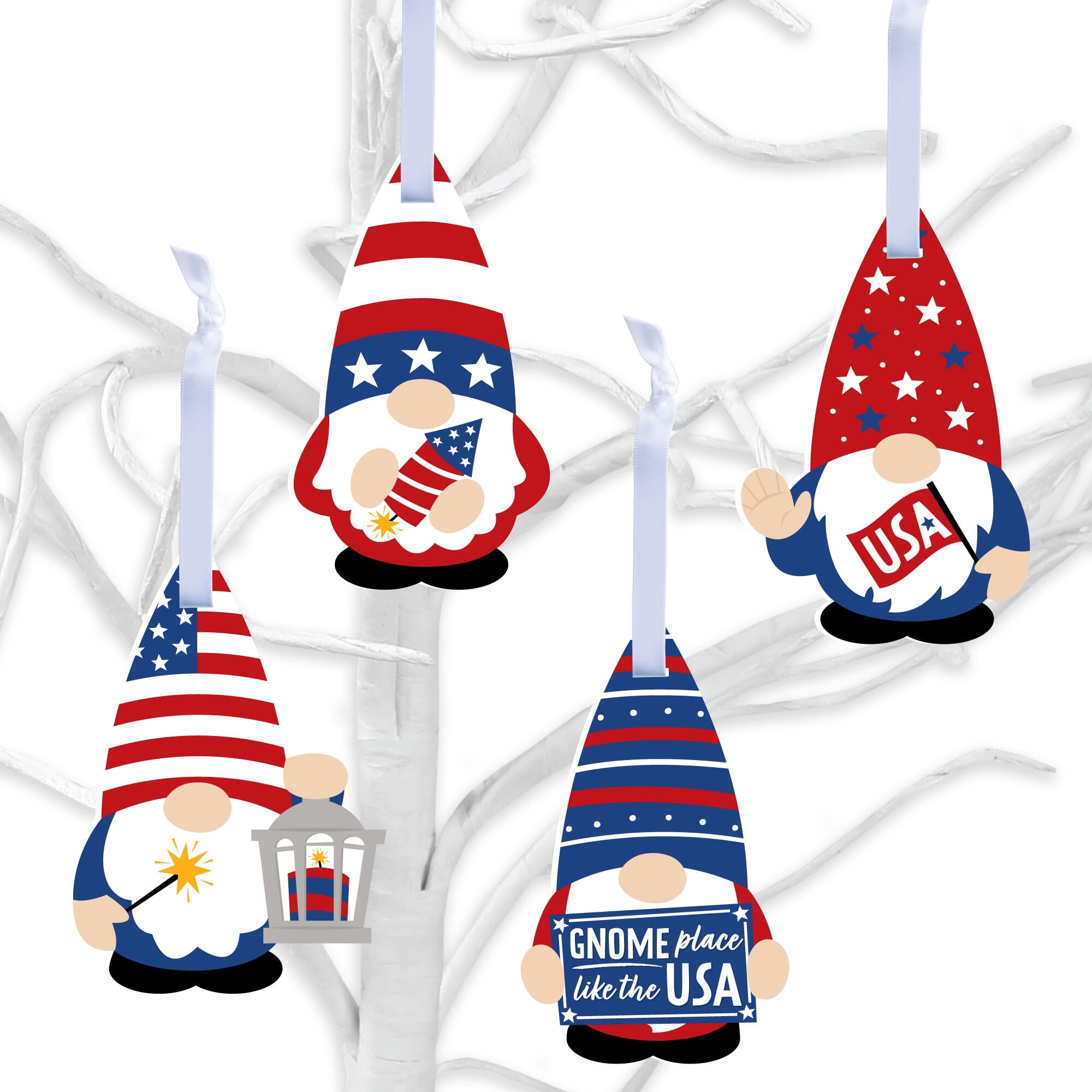 Patriotic Gnome Ornaments - Set of 12