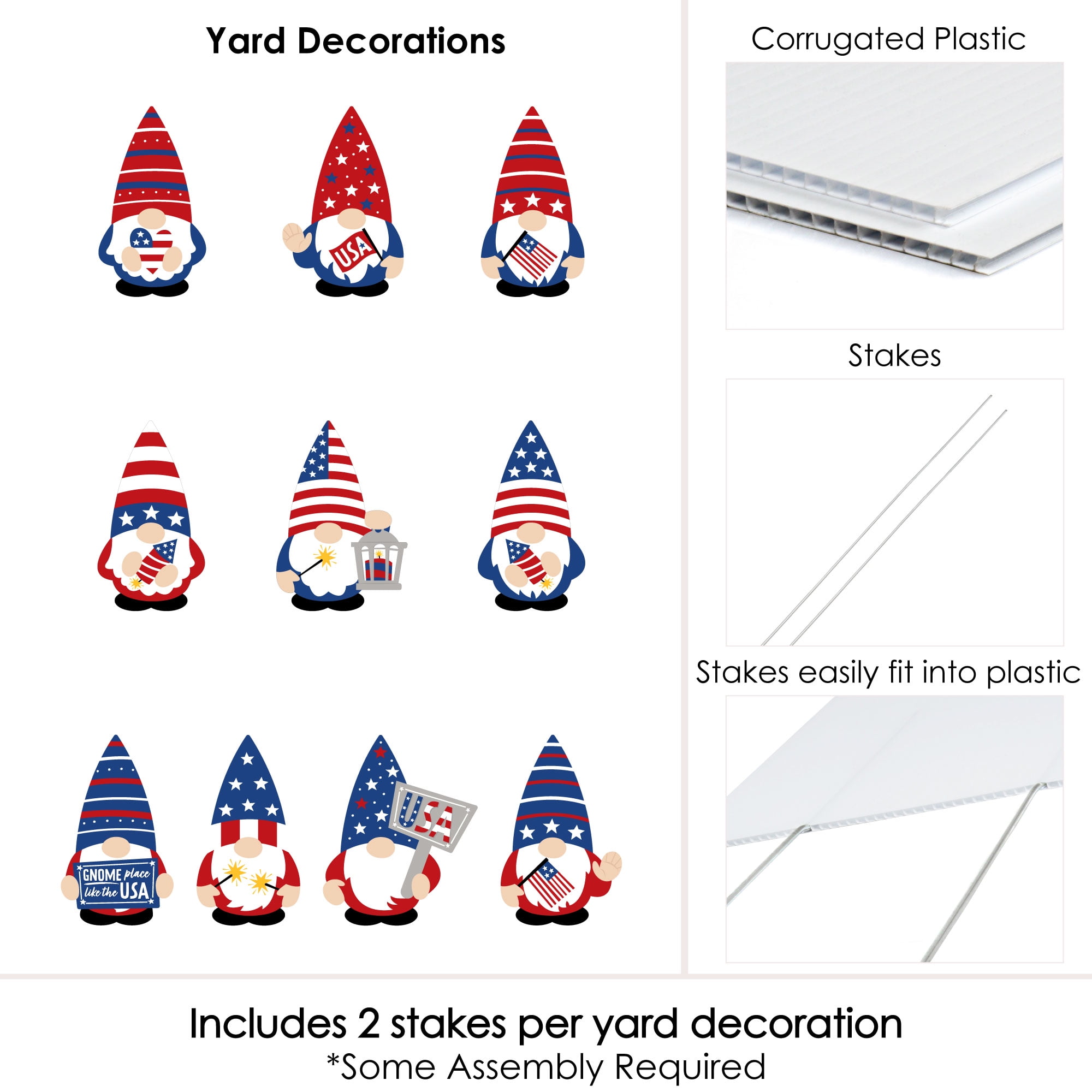 Patriotic Gnome Party Yard Decorations - 10 Pieces