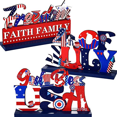 Patriotic Wood Block Table Decor Set