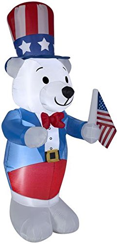White 4ft July 4 Bear Inflatable by Gemmy