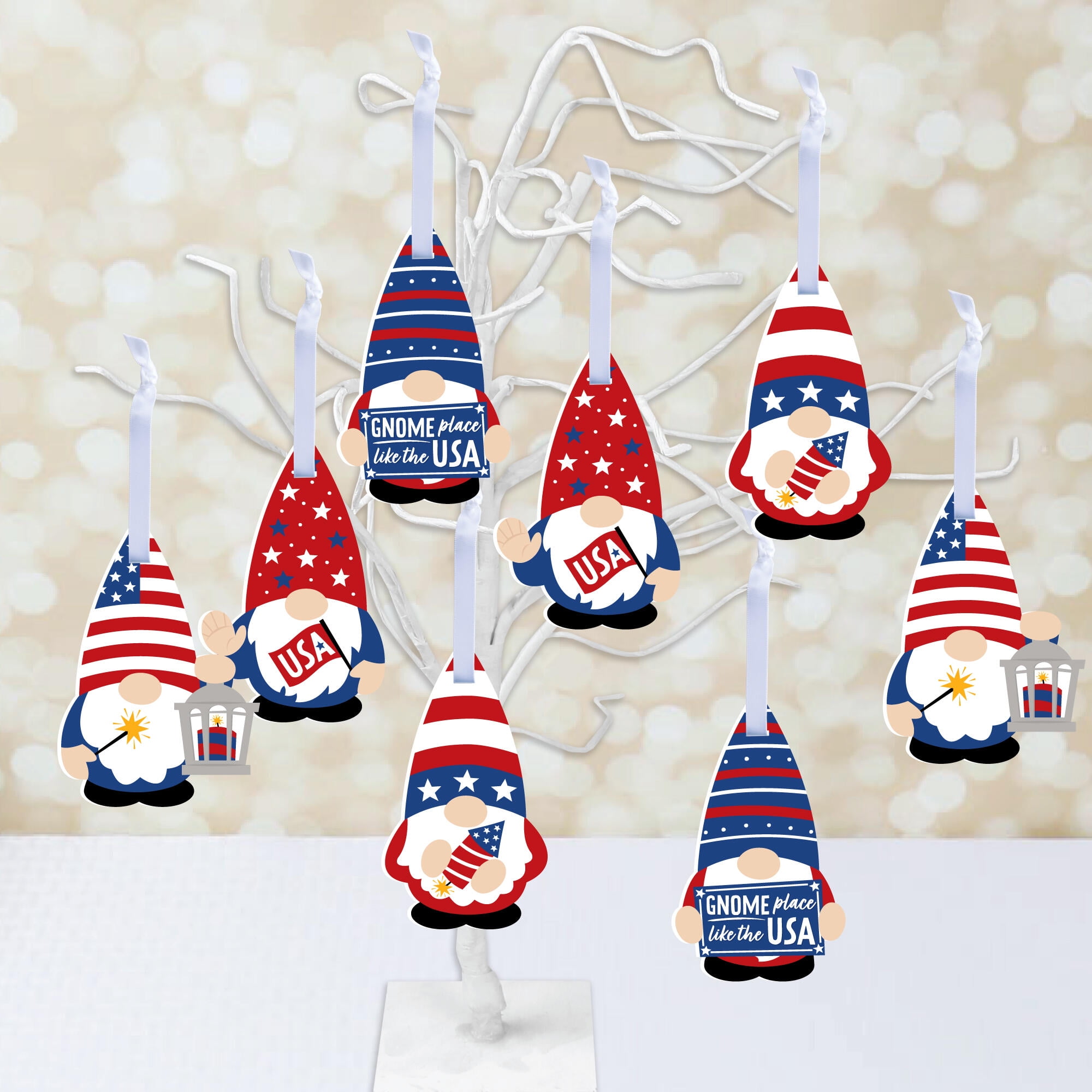 Patriotic Gnome Ornaments - Set of 12