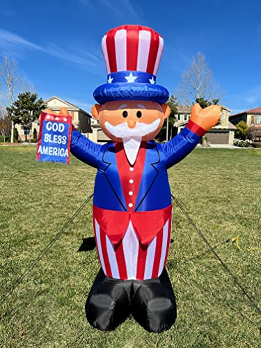 6ft Patriotic Uncle Sam Inflatable with LED Lights