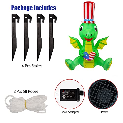 6ft Patriotic Dinosaur Inflatable with Wings