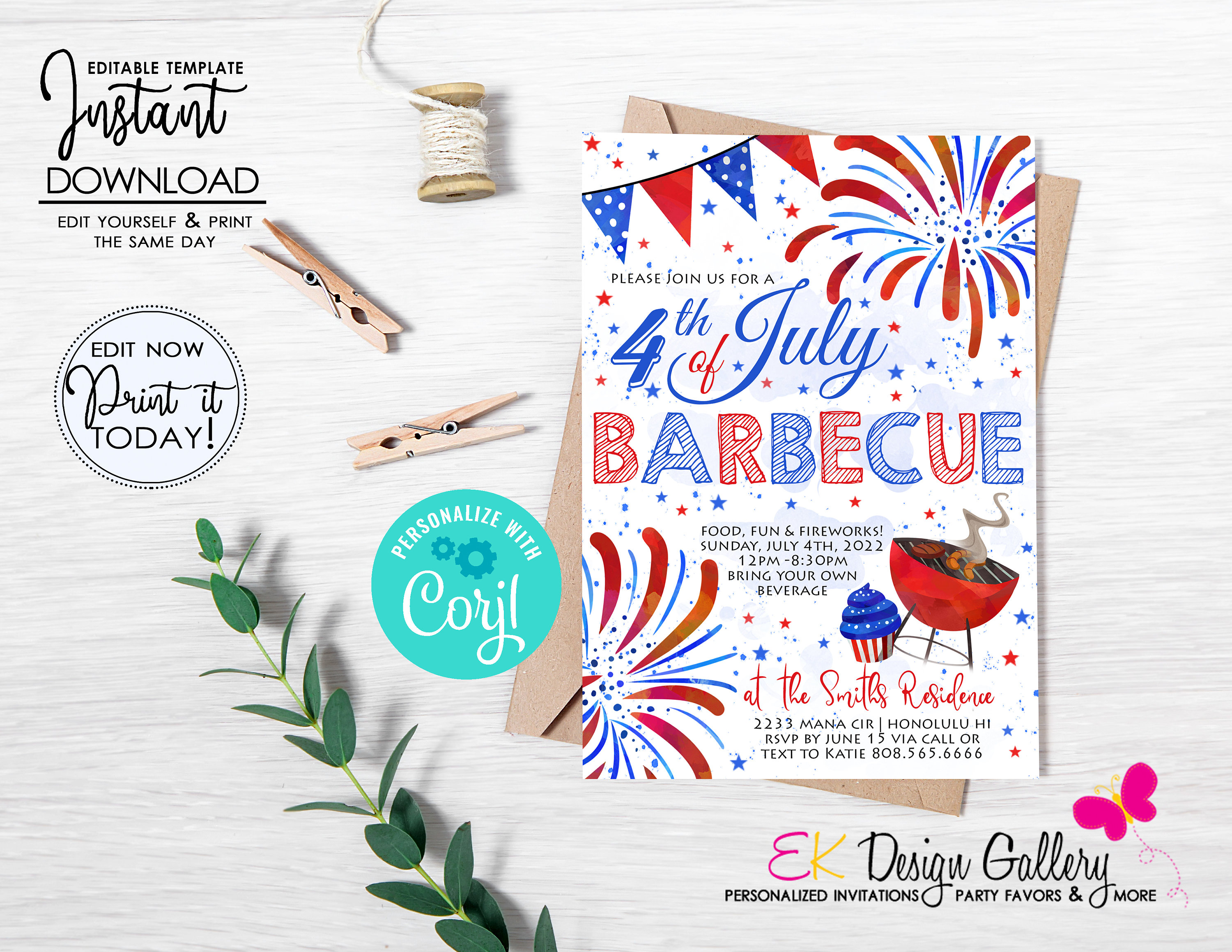 Editable Fourth of July BBQ Invitation Template