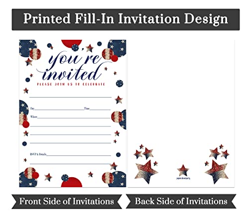 25 Pack Festive Stars Invitations for 4th July