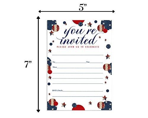 25 Pack Festive Stars Invitations for 4th July