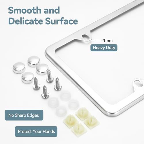 Ohuhu Slim Stainless Steel License Plate Frames, 2 Pcs