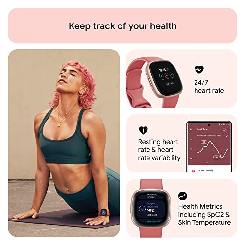 Fitbit Versa 4 Smartwatch, Pink Sand/Copper Rose