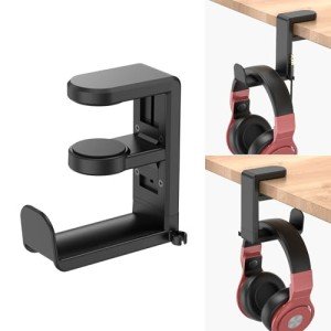 Adjustable Under-Desk Gaming Headset Stand with Clip
