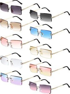 10 Pairs Retro Rimless Rectangle Sunglasses
