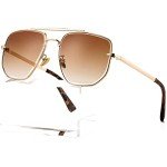 AIEYEZO Vintage Square Aviator Sunglasses - Gold/Brown