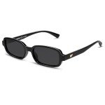 VANLINKER Retro Polarized Rectangle Sunglasses, Black Grey