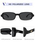 VANLINKER Retro Polarized Rectangle Sunglasses, Black Grey
