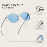 DUCO Retro Round Polarized Sunglasses - Blue Frame