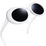 Joopin Retro Oval Clout White Sunglasses with Polarized Lenses
