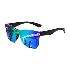 Trendy Rimless Mirrored One-Piece Sunglasses B4114