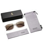 SOJOS Retro Polarized Rectangle Sunglasses - Silver/Brown