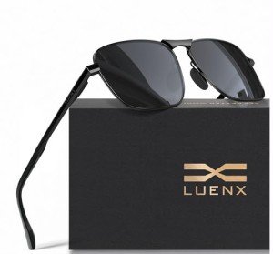 LUENX Men's Rectangular Polarized Sunglasses - Black