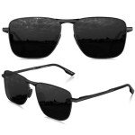 LUENX Men's Rectangular Polarized Sunglasses - Black