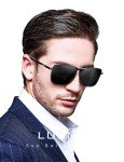 LUENX Men's Rectangular Polarized Sunglasses - Black