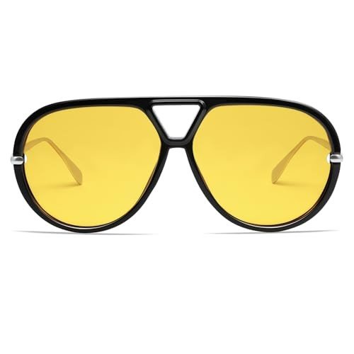 Retro Oversized Polarized Aviator Sunglasses - Black/Yellow