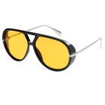 Retro Oversized Polarized Aviator Sunglasses - Black/Yellow