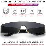 Futuristic Rimless Wrap Around Sunglasses (Black/Grey)