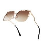 Pearl Detail Oversized Square Designer Sunglasses
