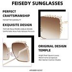 Pearl Detail Oversized Square Designer Sunglasses