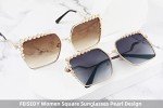 Pearl Detail Oversized Square Designer Sunglasses