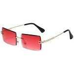 Retro Rimless Rectangle Sunglasses with Gold Frame