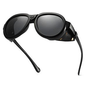 MACJERO Retro Aviator Polarized Steampunk Sunglasses