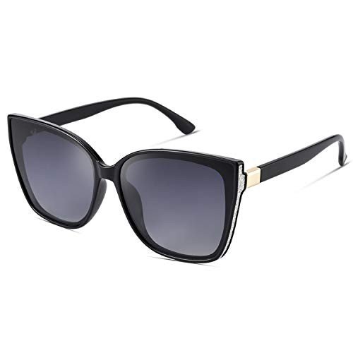 Oversized Black Cat Eye Polarized Sunglasses for Women