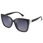 Oversized Black Cat Eye Polarized Sunglasses for Women
